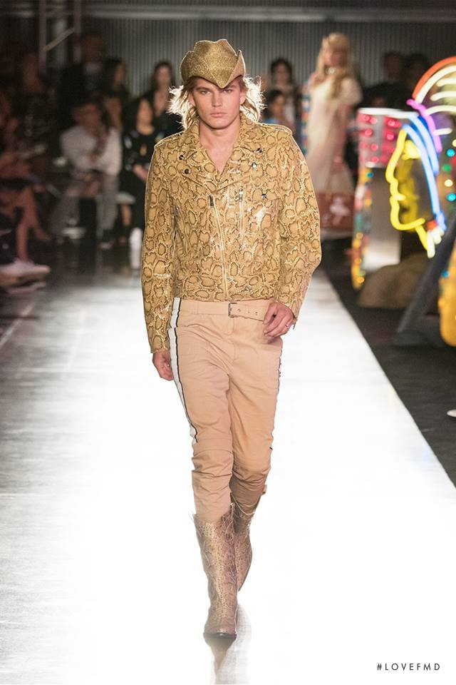 Jordan Barrett featured in  the Moschino fashion show for Spring/Summer 2018
