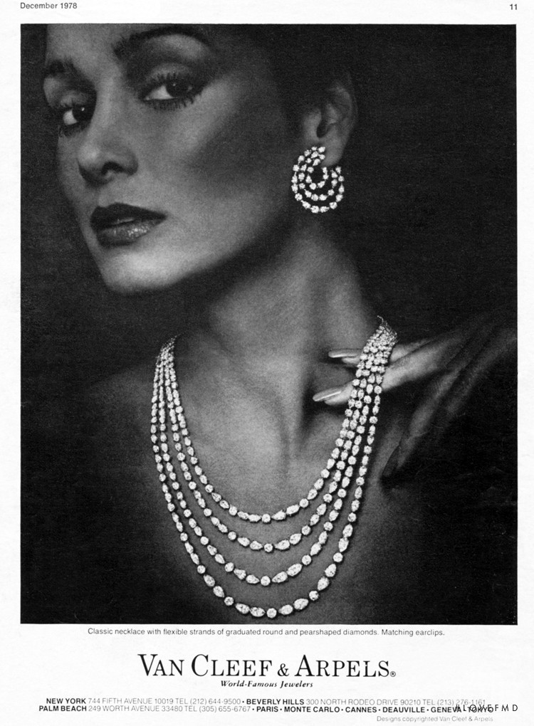 Catherine Roberts featured in  the Van Cleef & Arpels advertisement for Holiday 1978