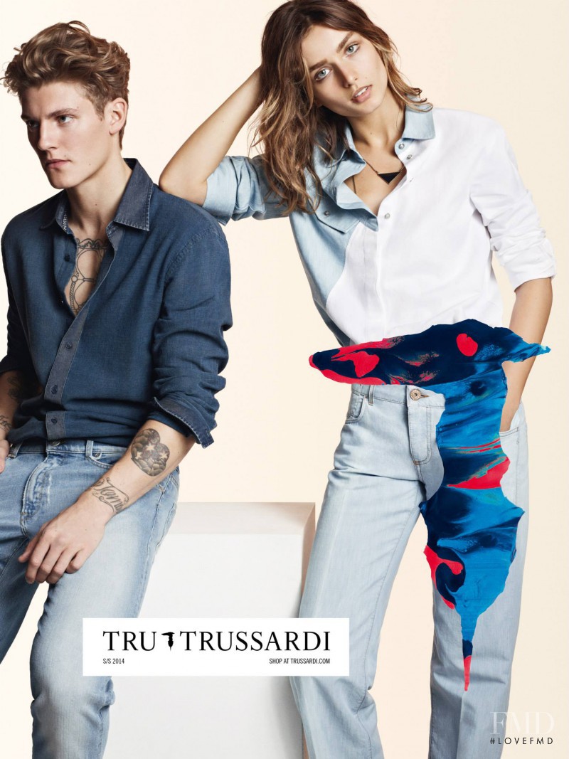 Andreea Diaconu featured in  the Tru Trussardi advertisement for Spring/Summer 2014