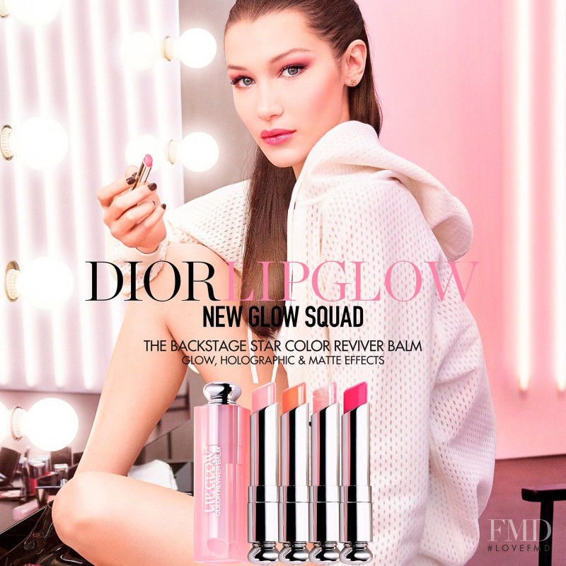 Bella Hadid featured in  the Dior Beauty Lipglow advertisement for Winter 2017
