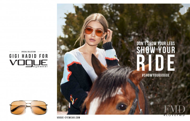 Gigi Hadid featured in  the Vogue Eyewear advertisement for Autumn/Winter 2017