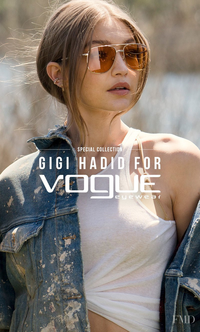 Gigi Hadid featured in  the Vogue Eyewear advertisement for Autumn/Winter 2017