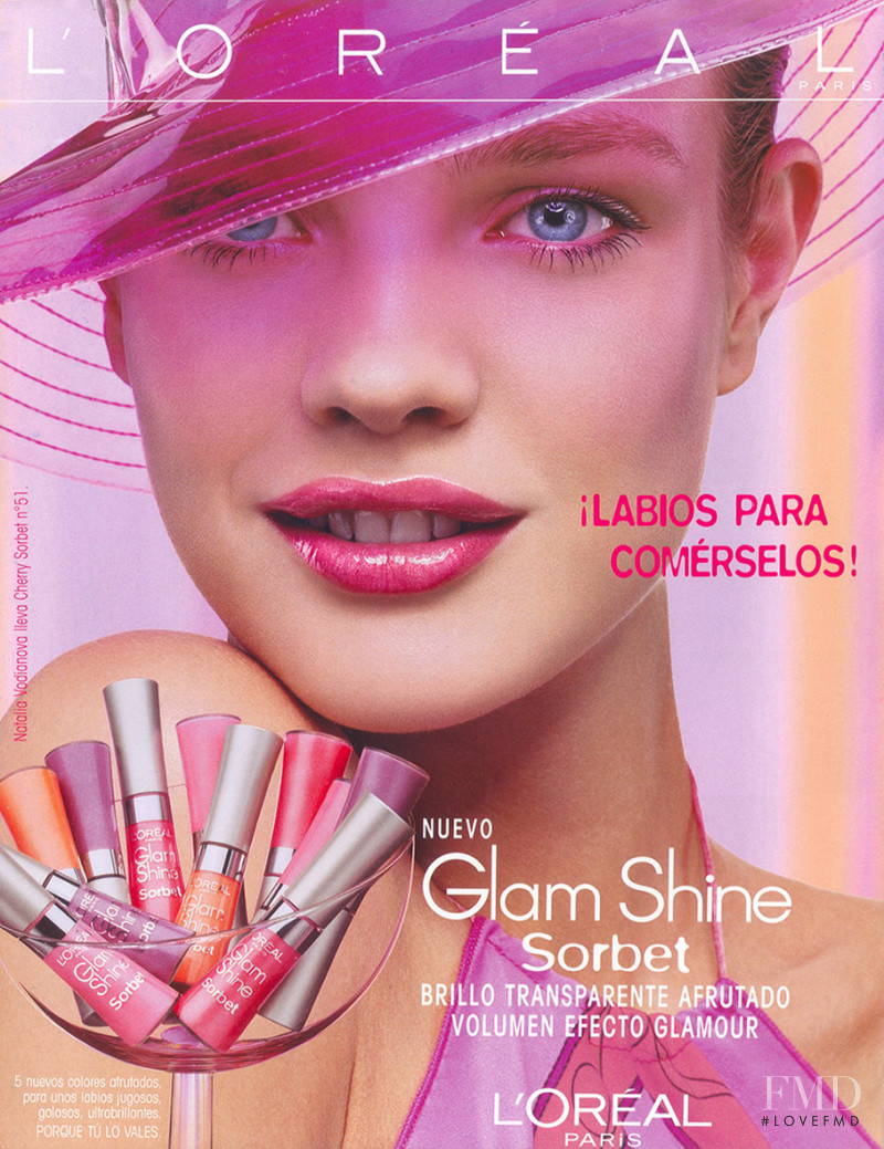 Natalia Vodianova featured in  the L\'Oreal Paris Glam Shine Sorbet advertisement for Spring/Summer 2004