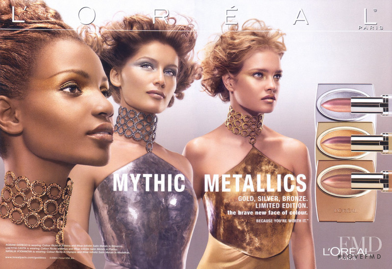 Agbani Darego featured in  the L\'Oreal Paris Mythic Metallics advertisement for Autumn/Winter 2004