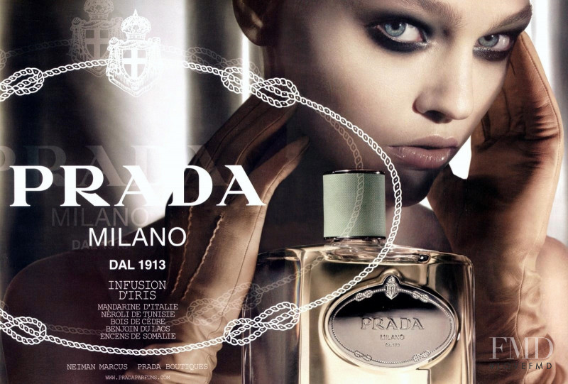Sasha Pivovarova featured in  the Prada Infusion d\'Iris Fragrance advertisement for Autumn/Winter 2007