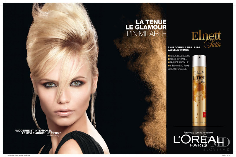 Natasha Poly featured in  the L\'Oreal Paris Elnett Satin advertisement for Spring/Summer 2012