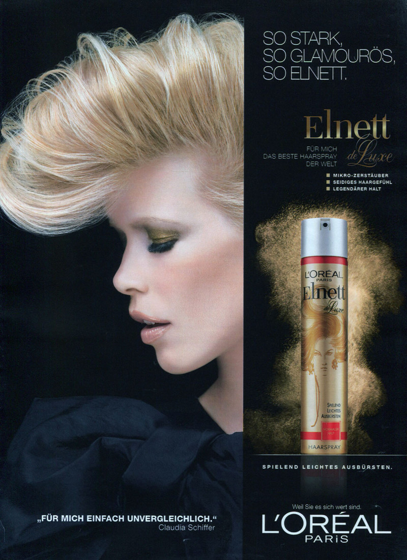 Claudia Schiffer featured in  the L\'Oreal Paris Elnett Satin advertisement for Spring/Summer 2012