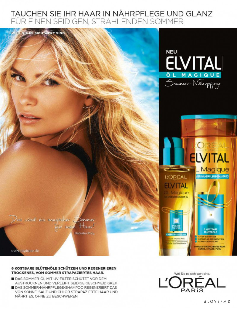 Natasha Poly featured in  the L\'Oreal Paris Elvital advertisement for Spring/Summer 2015