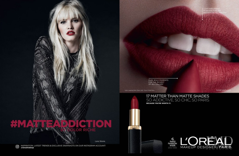 Lara Stone featured in  the L\'Oreal Paris Color Riche Matte Addiction  advertisement for Spring/Summer 2017