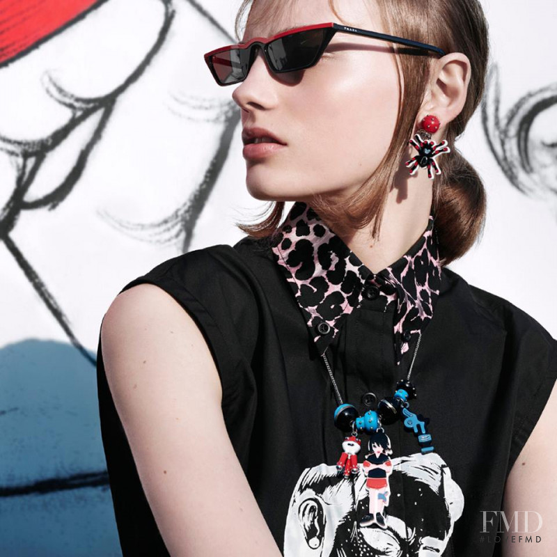 Fran Summers featured in  the Prada Eyewear advertisement for Spring/Summer 2018