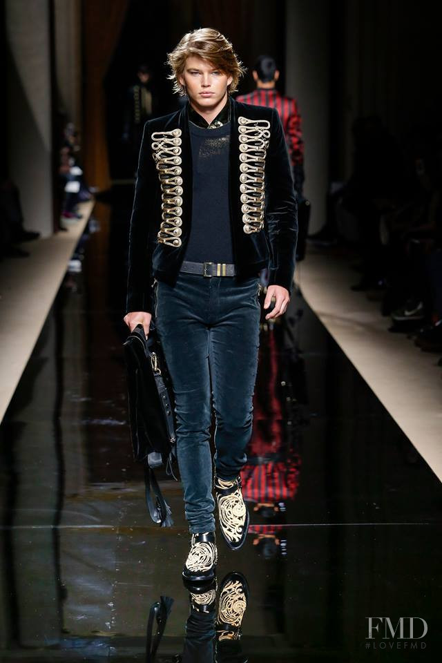 Jordan Barrett featured in  the Balmain fashion show for Autumn/Winter 2016