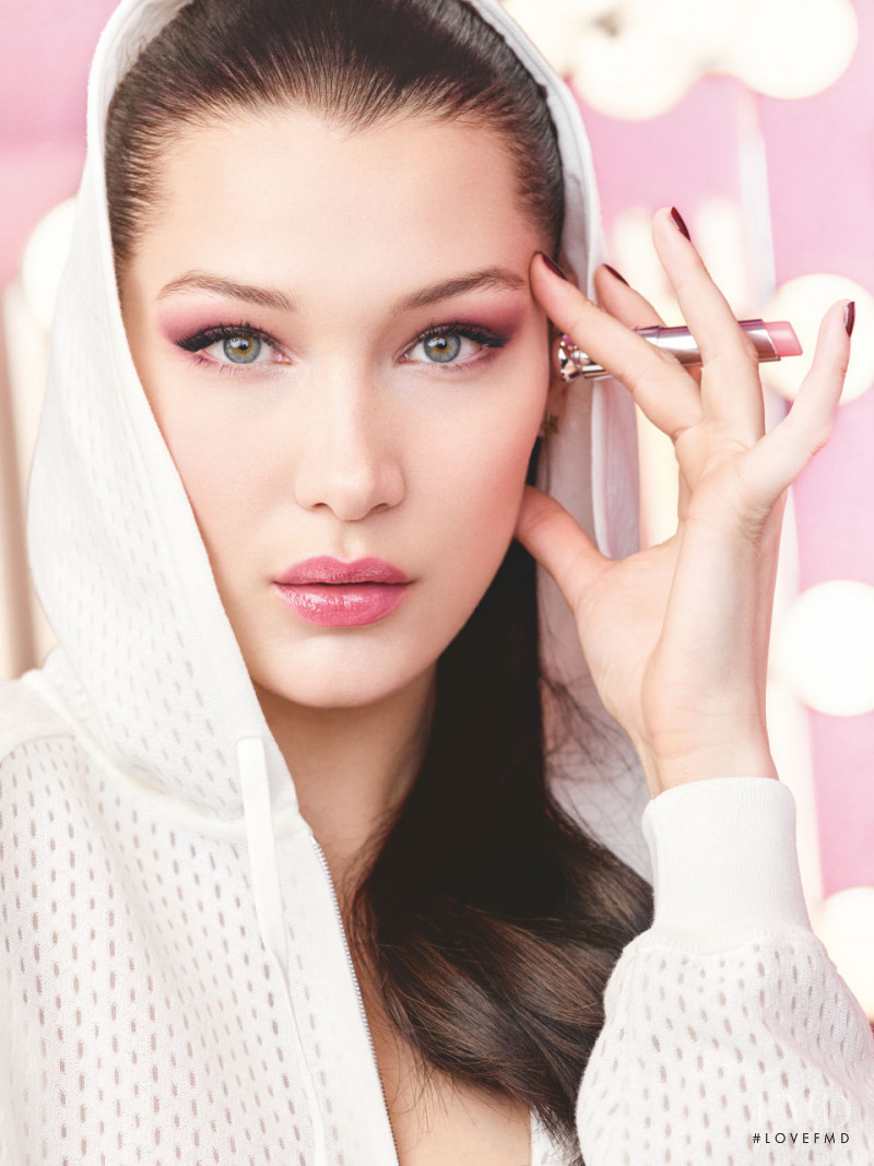 Bella Hadid featured in  the Dior Beauty Addict advertisement for Spring/Summer 2018