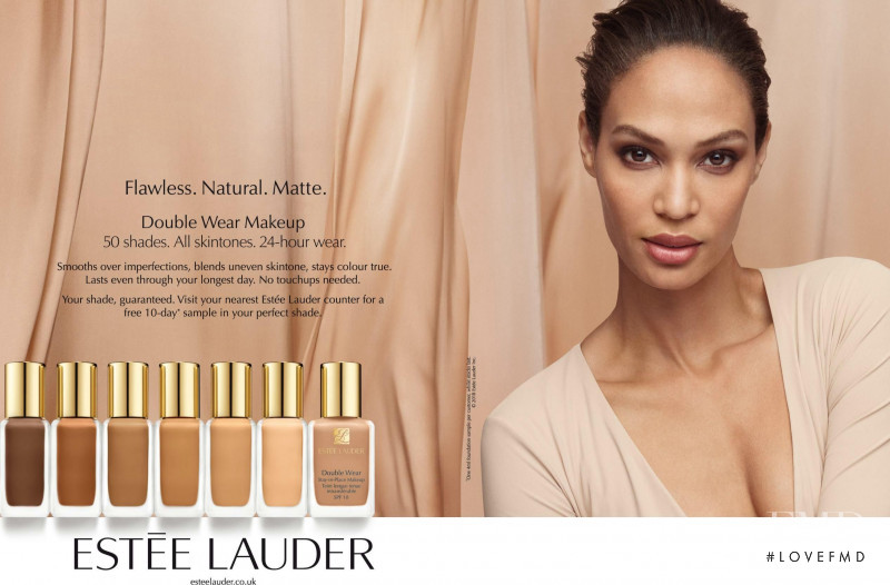 Joan Smalls featured in  the Estée Lauder Double Wear advertisement for Spring/Summer 2018