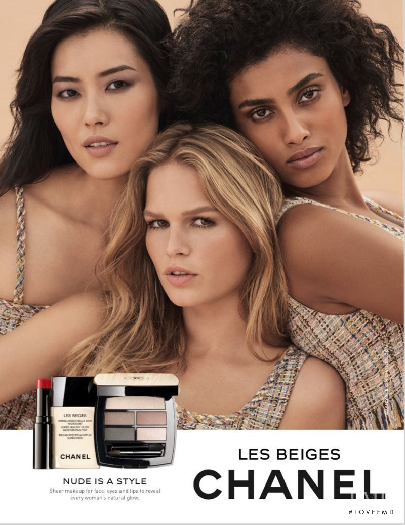 Imaan Hammam featured in  the Chanel Beauty Les Beiges advertisement for Spring/Summer 2018