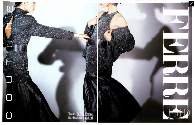 Famke Janssen featured in  the Gianfranco Ferré advertisement for Autumn/Winter 1986