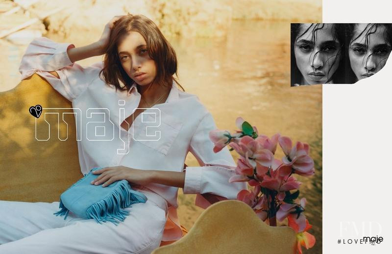 Yasmin Wijnaldum featured in  the Maje advertisement for Spring/Summer 2018