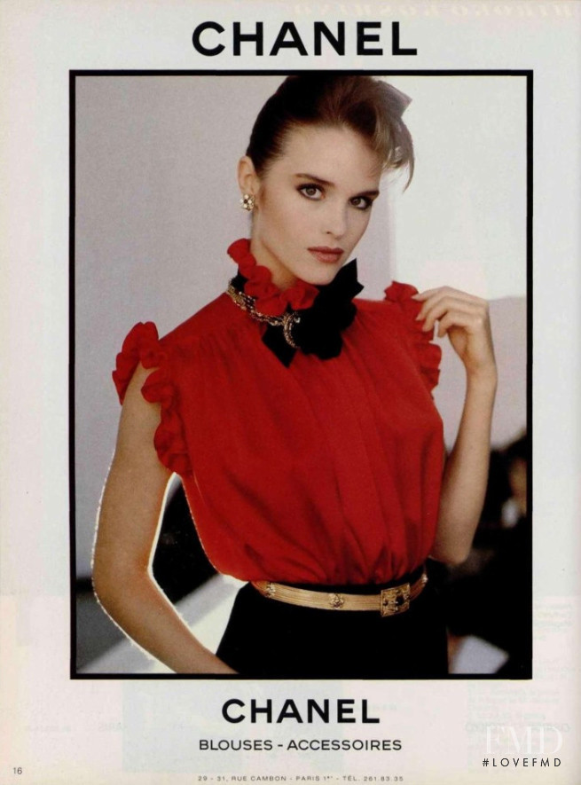 Jacki Adams featured in  the Chanel advertisement for Autumn/Winter 1982