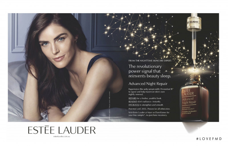 Hilary Rhoda featured in  the Estée Lauder advertisement for Spring/Summer 2018