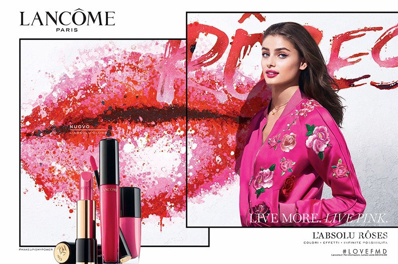 Taylor Hill featured in  the Lancome advertisement for Spring/Summer 2018