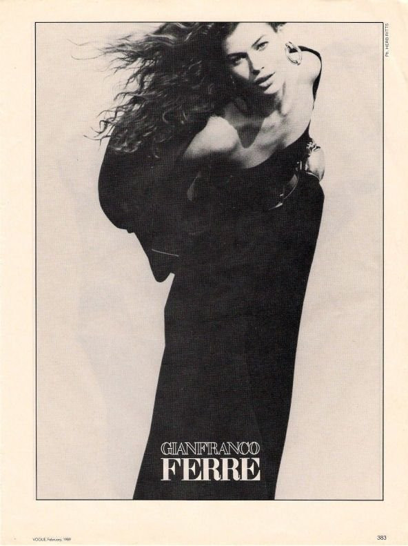 Carre Otis featured in  the Gianfranco Ferré advertisement for Spring/Summer 1989