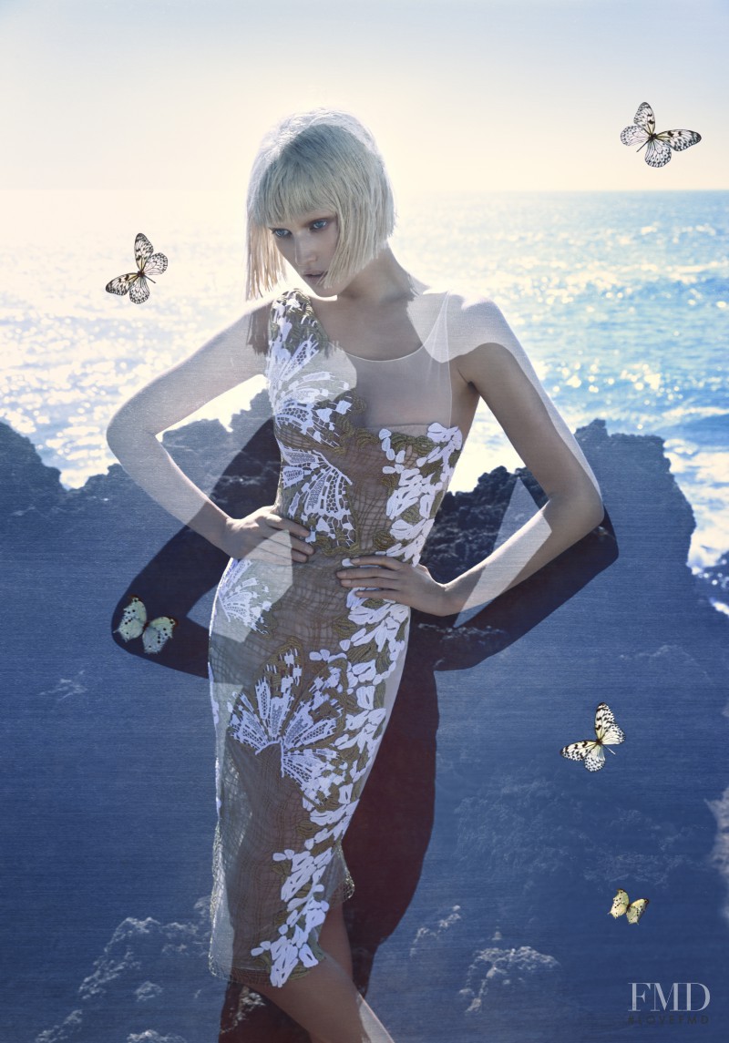 Toni Garrn featured in  the Blumarine advertisement for Spring/Summer 2014