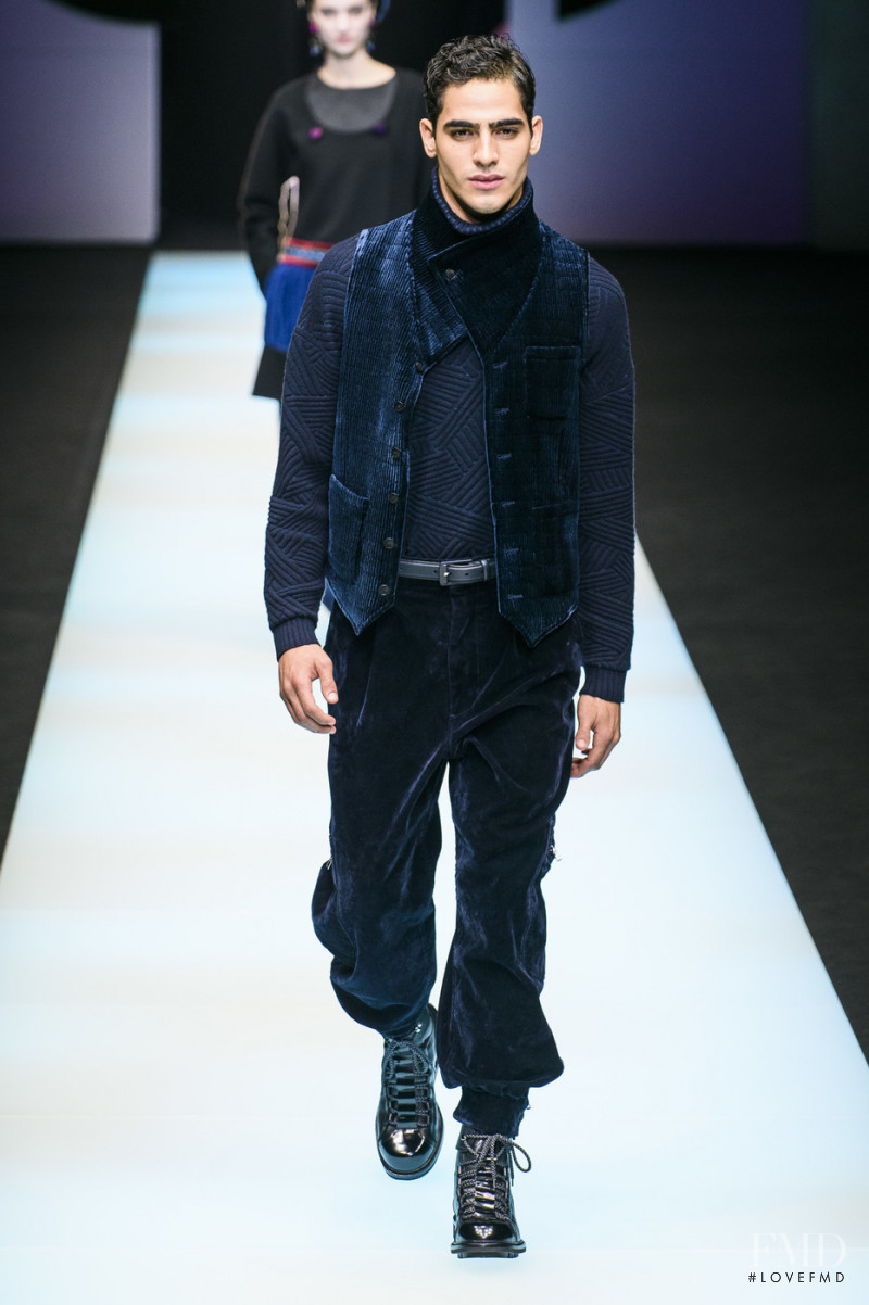 Jhonattan Burjack featured in  the Giorgio Armani fashion show for Autumn/Winter 2018