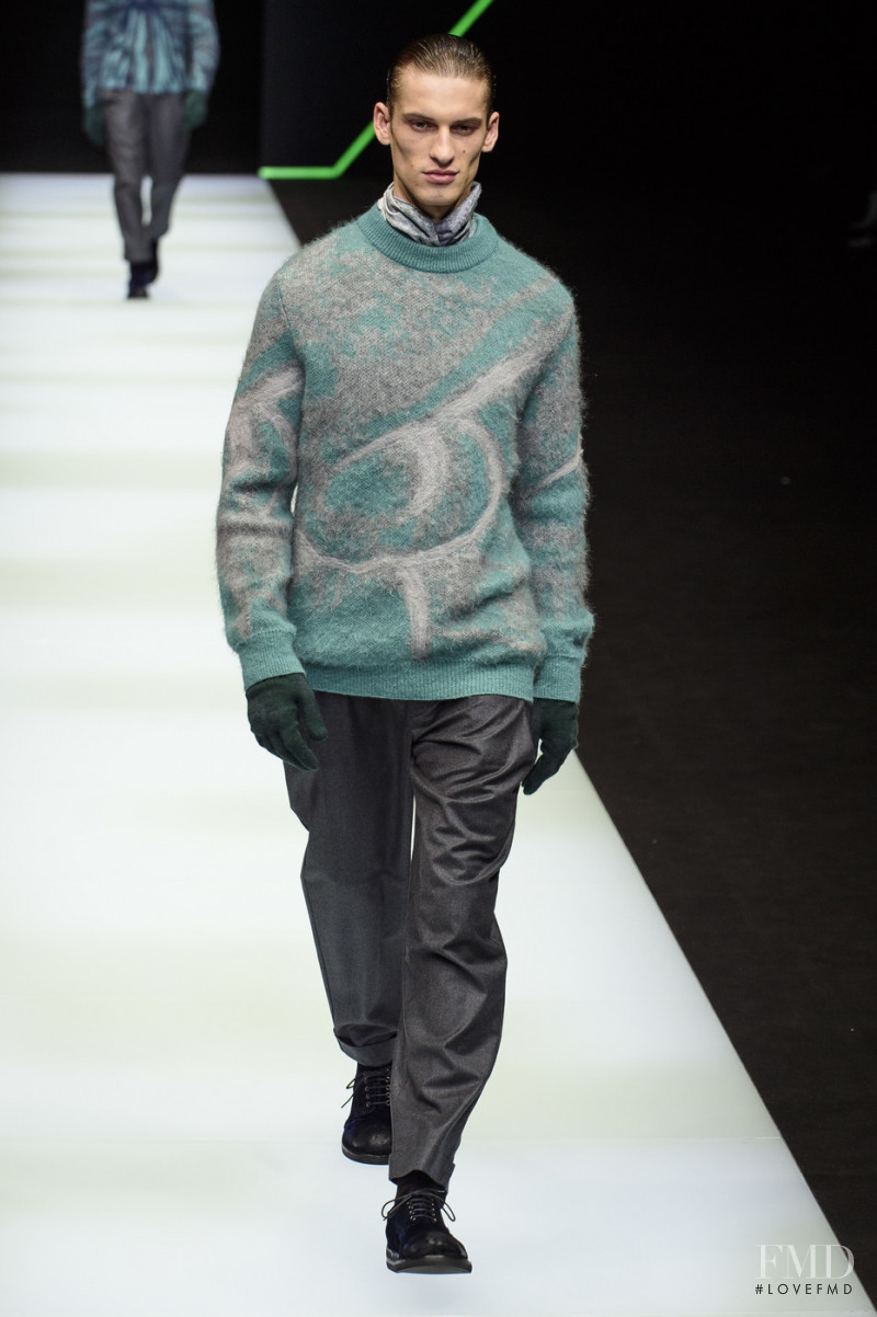 David Trulik featured in  the Emporio Armani fashion show for Autumn/Winter 2018