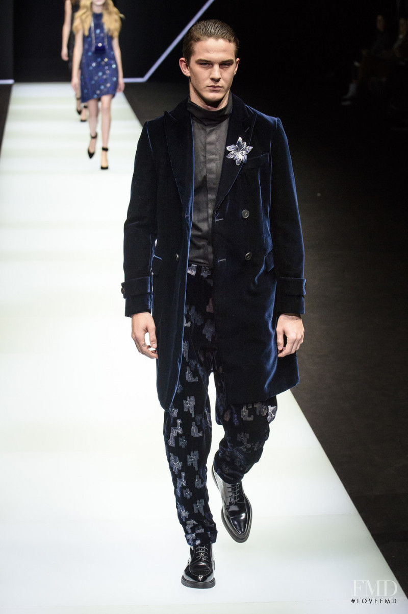 Tommy Hackett featured in  the Emporio Armani fashion show for Autumn/Winter 2018