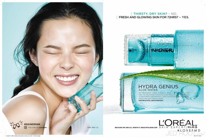 Xiao Wen Ju featured in  the L\'Oreal Paris Hydra Genius advertisement for Spring/Summer 2017