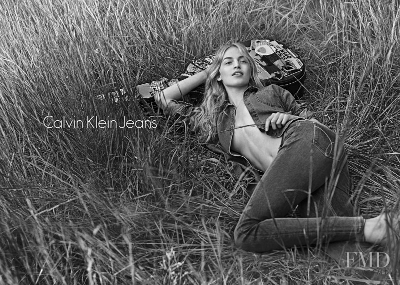 Vanessa Axente featured in  the Calvin Klein Jeans advertisement for Spring/Summer 2014