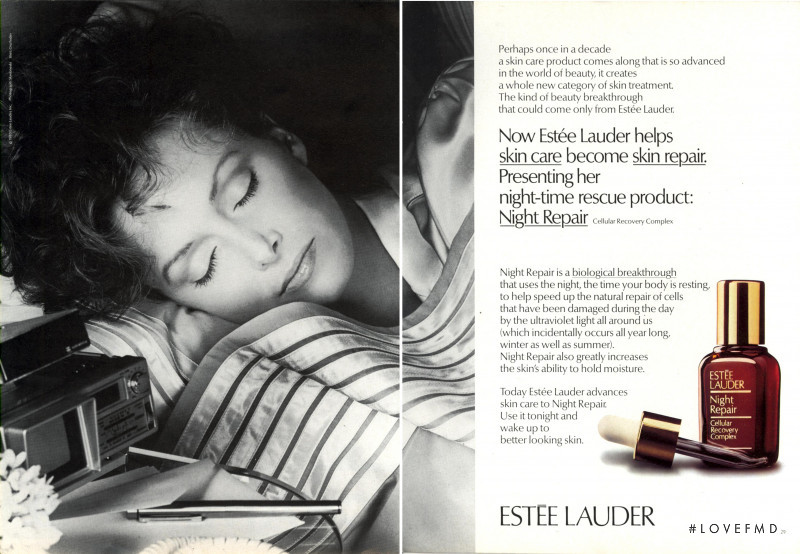 Karen Graham featured in  the Estée Lauder Night Repair  advertisement for Spring/Summer 1984