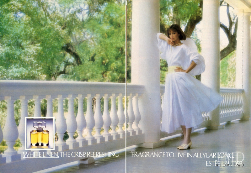 Karen Graham featured in  the Estée Lauder White Linen  advertisement for Spring/Summer 1984