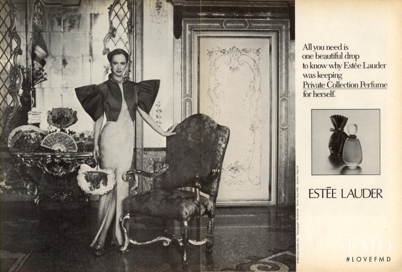 Karen Graham featured in  the Estée Lauder Private Collection Perfume advertisement for Autumn/Winter 1980