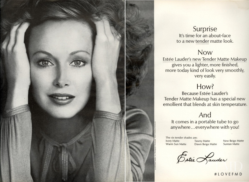 Karen Graham featured in  the Estée Lauder advertisement for Spring/Summer 1976