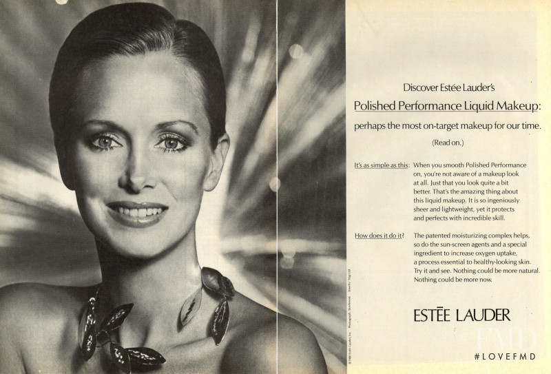 Karen Graham featured in  the Estée Lauder Polished Performance Liquid Makeup advertisement for Spring/Summer 1980