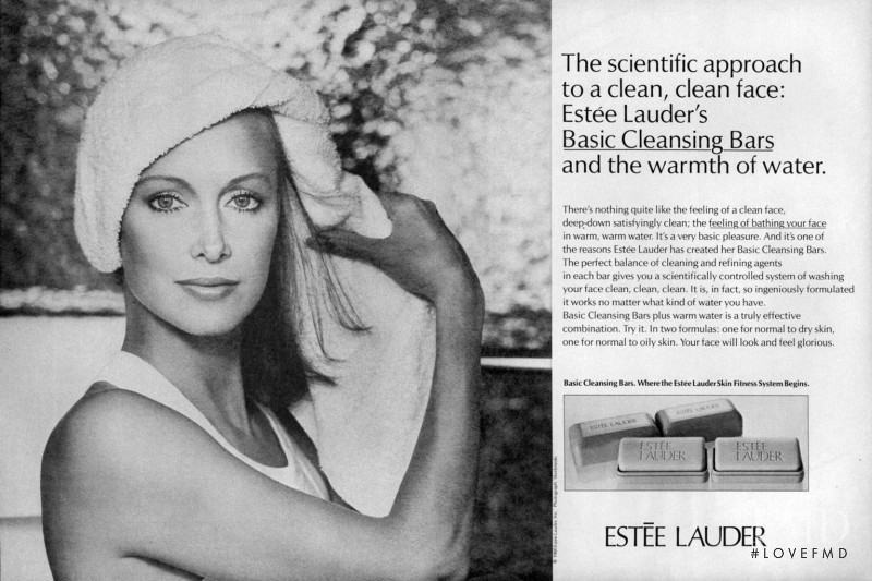 Karen Graham featured in  the Estée Lauder Basic Cleansing Bars advertisement for Spring/Summer 1980
