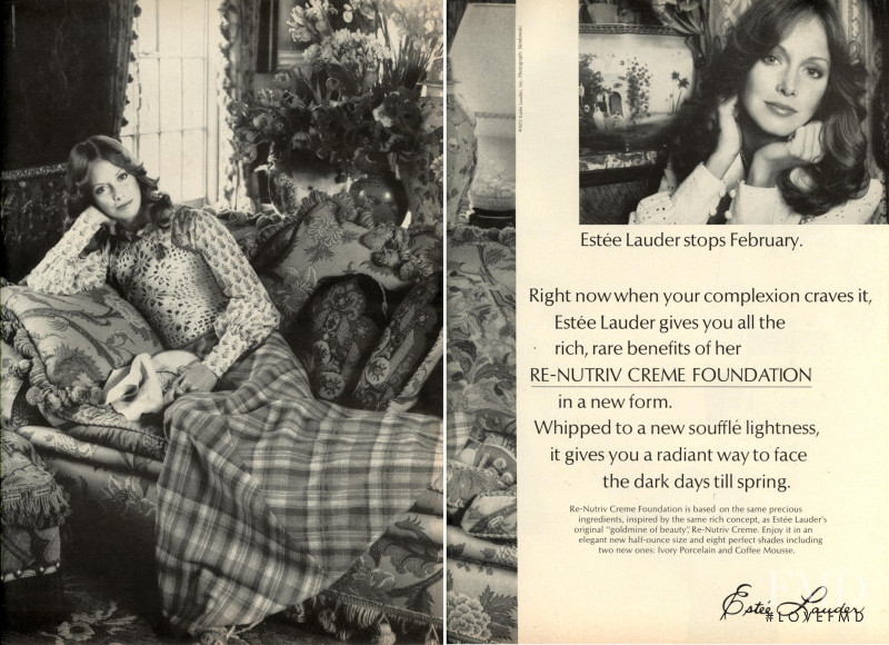 Karen Graham featured in  the Estée Lauder Re-Nutriv Creme Foundation  advertisement for Spring/Summer 1972