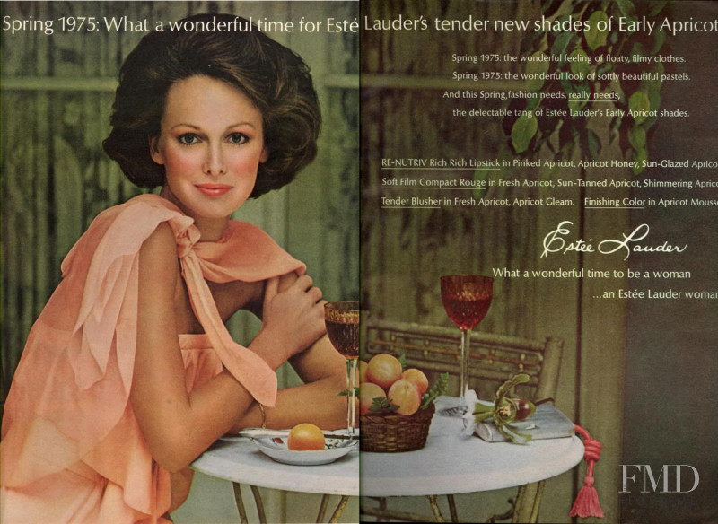Karen Graham featured in  the Estée Lauder Early Apricot advertisement for Spring/Summer 1975