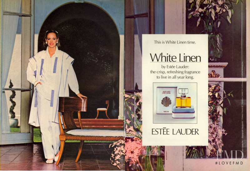 Karen Graham featured in  the Estée Lauder White Linen advertisement for Spring/Summer 1983