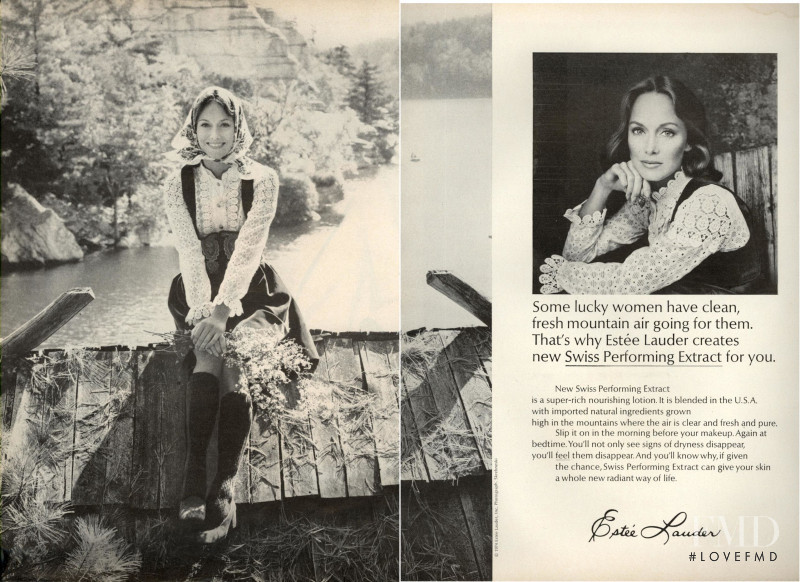 Karen Graham featured in  the Estée Lauder Swiss Performing Extract  advertisement for Spring/Summer 1974