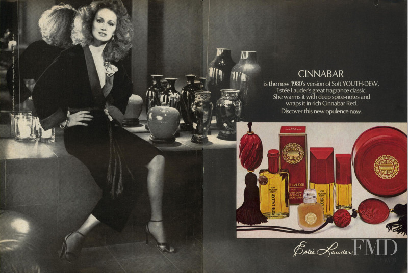Karen Graham featured in  the Estée Lauder Cinabar  advertisement for Autumn/Winter 1978