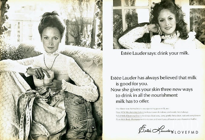 Karen Graham featured in  the Estée Lauder Pure Milk Products advertisement for Spring/Summer 1972