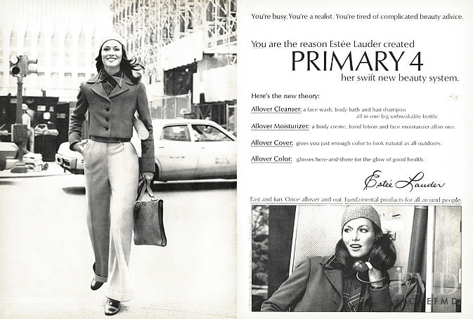 Karen Graham featured in  the Estée Lauder Primary 4 advertisement for Autumn/Winter 1972