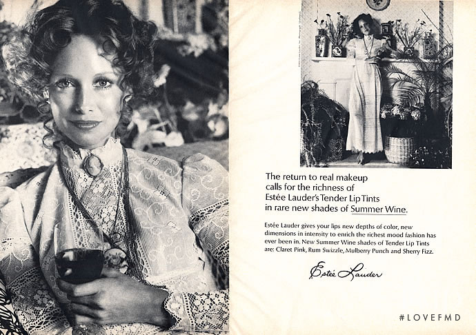 Karen Graham featured in  the Estée Lauder Summer Wine Tender Lip Tints advertisement for Spring/Summer 1971