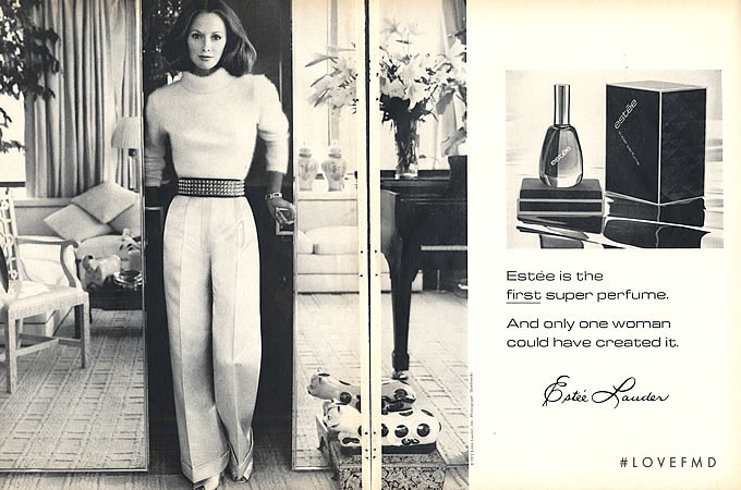 Karen Graham featured in  the Estée Lauder First Super Perfume advertisement for Autumn/Winter 1972