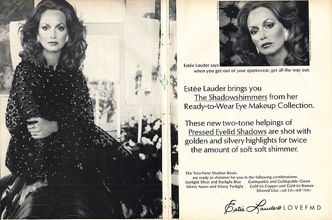 Karen Graham featured in  the Estée Lauder Shadowshimmers Ready-to-wear Eye Makeup advertisement for Spring/Summer 1972