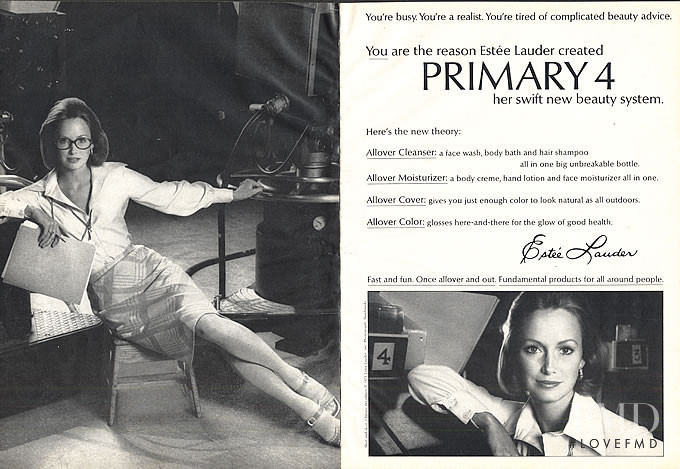 Karen Graham featured in  the Estée Lauder Primary 4 advertisement for Spring/Summer 1973