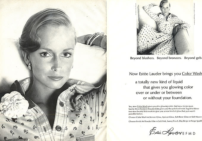Karen Graham featured in  the Estée Lauder Color Wash advertisement for Autumn/Winter 1973