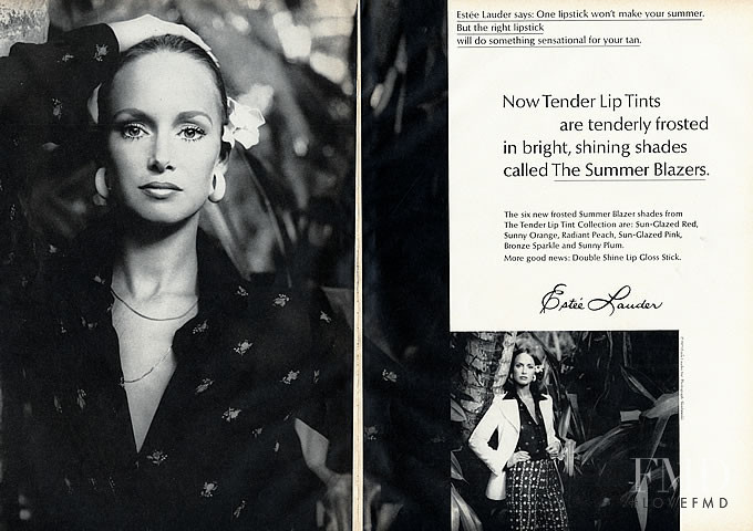 Karen Graham featured in  the Estée Lauder Tender Lip Tints advertisement for Autumn/Winter 1973