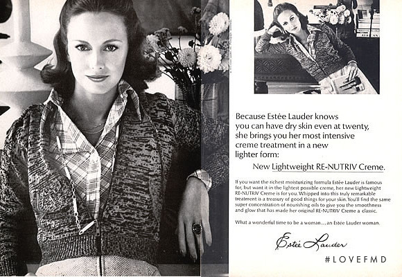 Karen Graham featured in  the Estée Lauder Lightweight Re-Nutriv Creme advertisement for Spring/Summer 1975